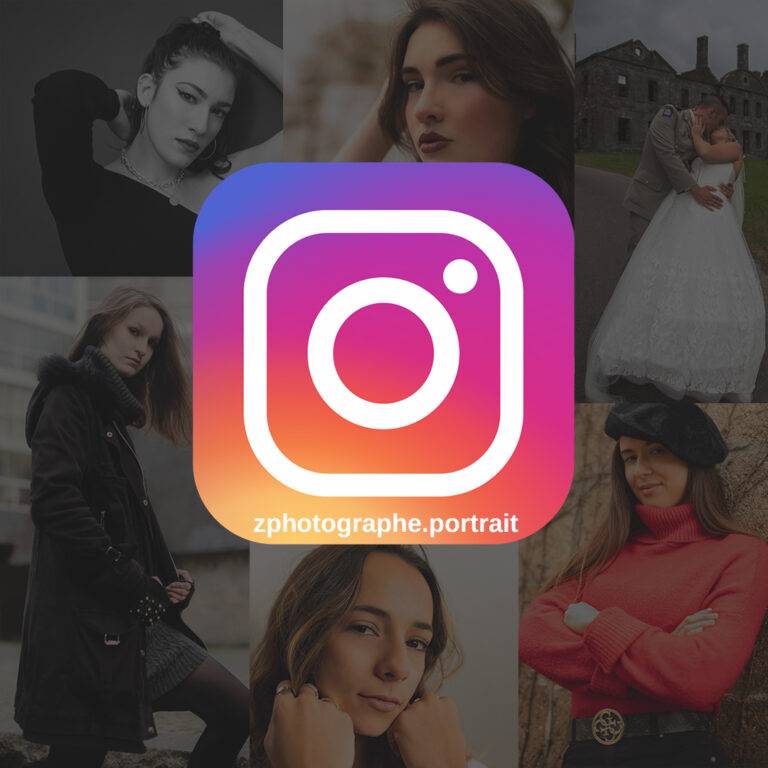 montage photo de portrait et mariage avec le logo d'instagram de zphotographe.portrait