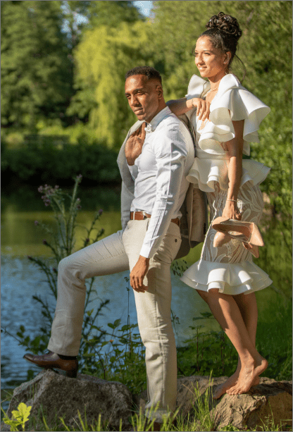 jeune couple de mariée posant le shotting